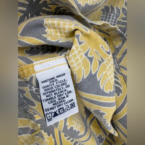 Reyn Spooner Kloth Hawaiian Aloha Quilt Geometric Popover Shirt XXL Yellow Grey - Picture 9 of 13